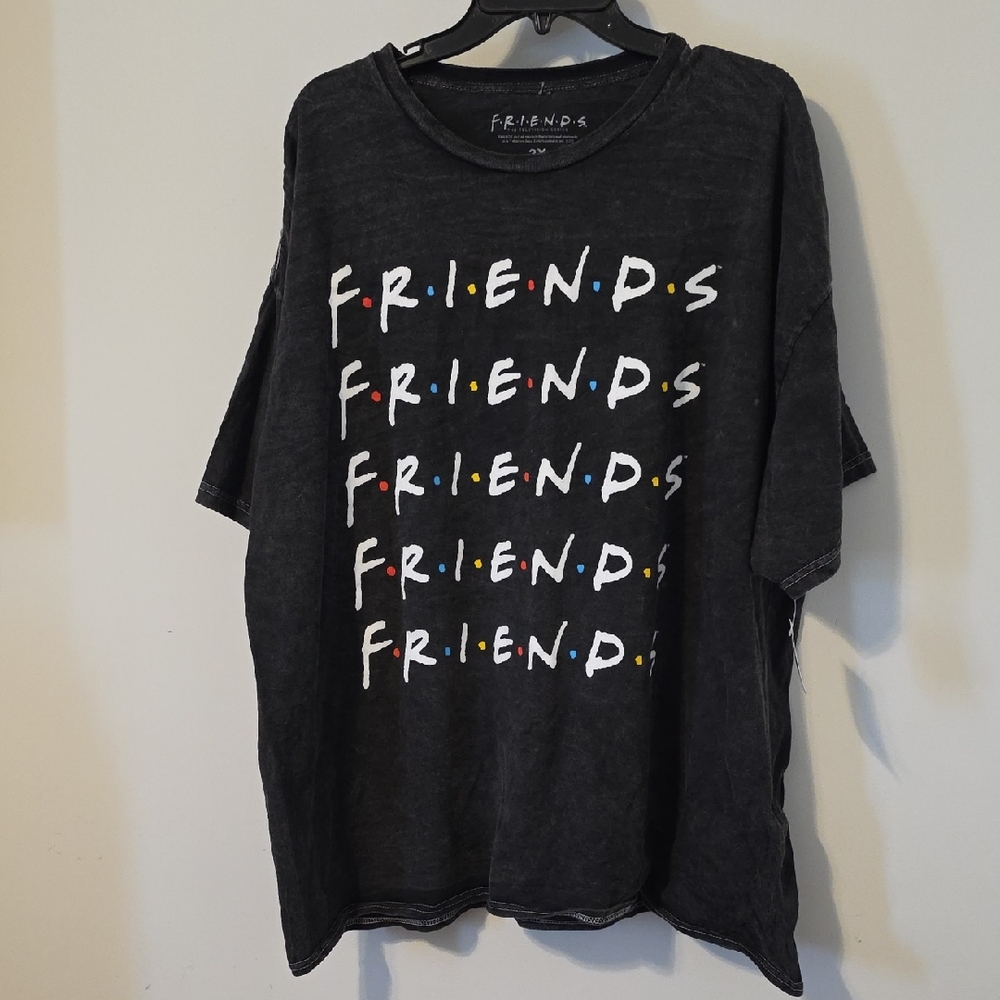 NWT FRIENDS Black Tee with Multicolor Dot Logo 3X